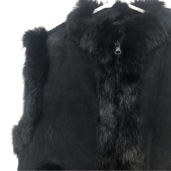 Sisters Black Suede Leather Fur Trim Knit Zip Up Vest - Picture 4 of 13